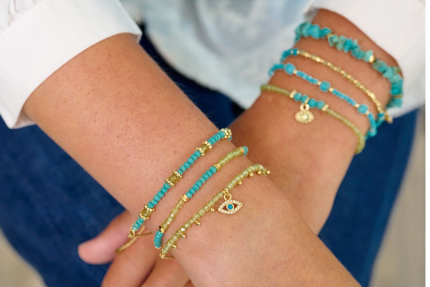 Bimini Peridot and Turquoise Gold Stacking Bracelet