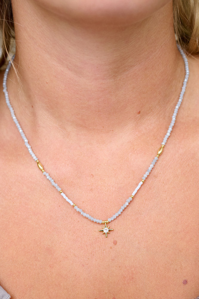 Aditi Grey Beaded Star Necklace