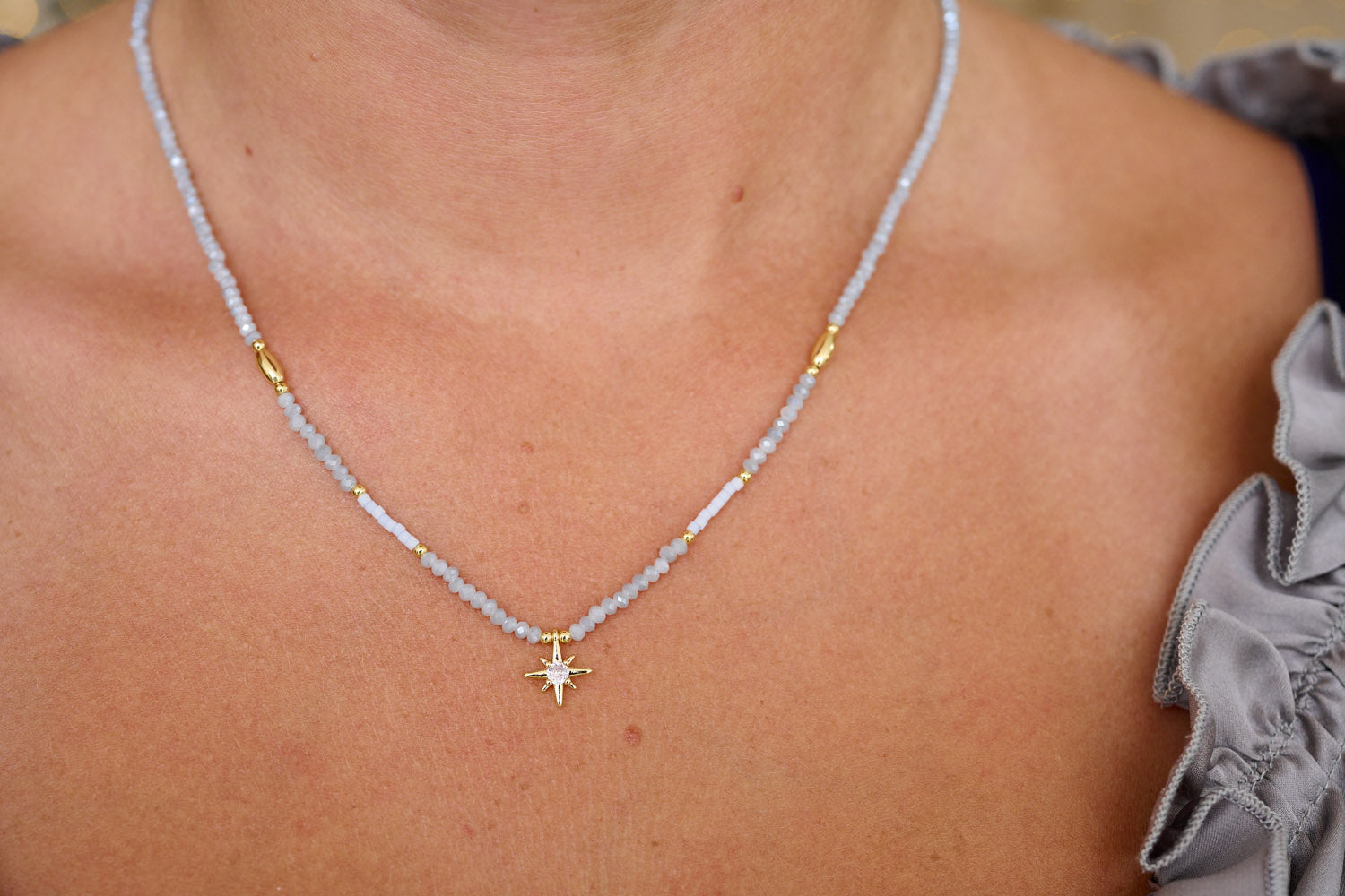 Aditi Grey & Gold Beaded Star Necklace