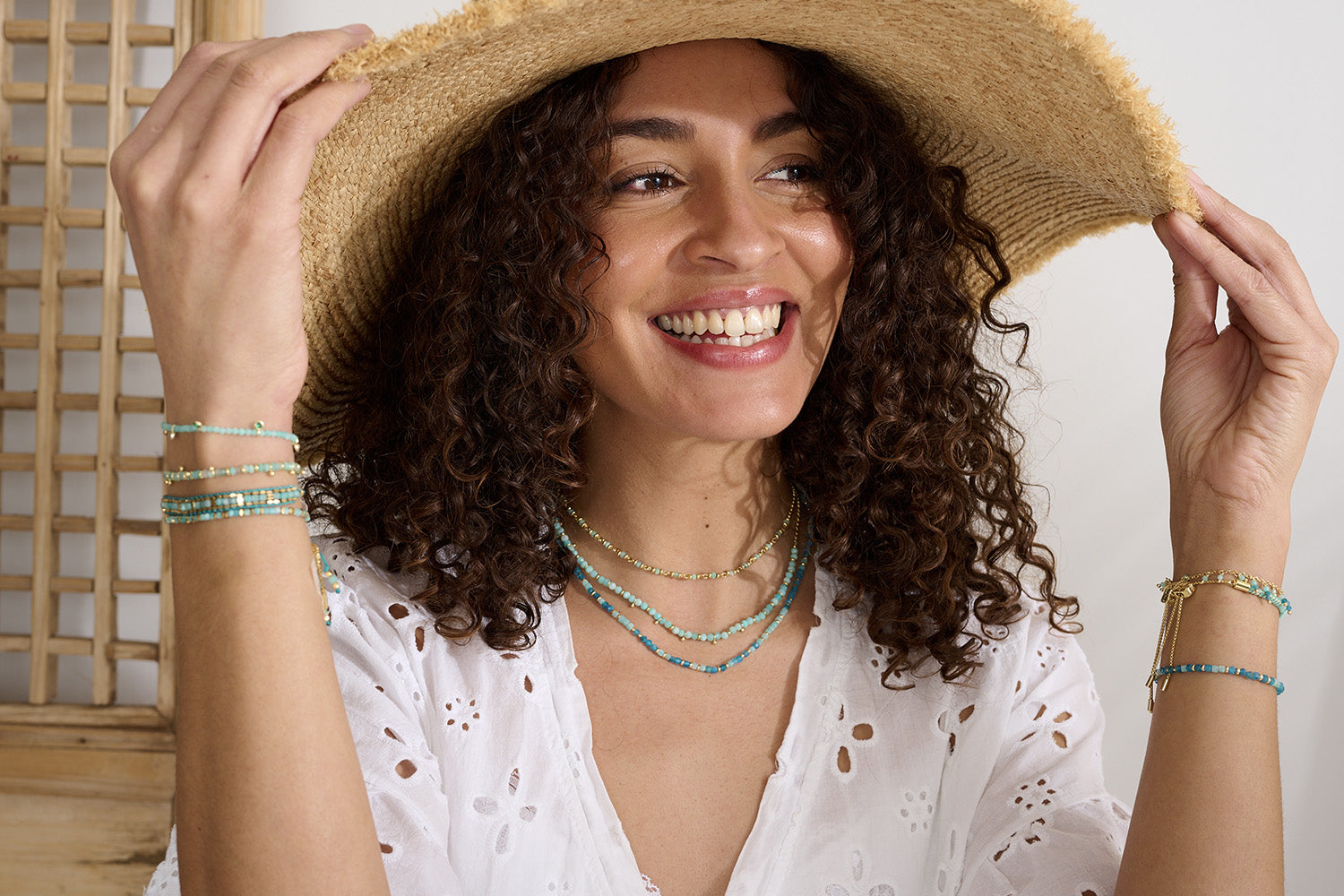 Accessorize in the sunshine with The Allegra Amazonite and Apatite Gold Necklace.