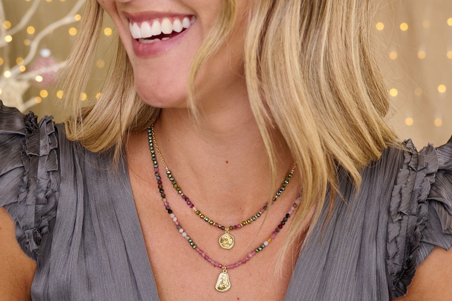 Allat Gold tourmaline pendant gemstone necklace from Boho Betty featuring unique designs.