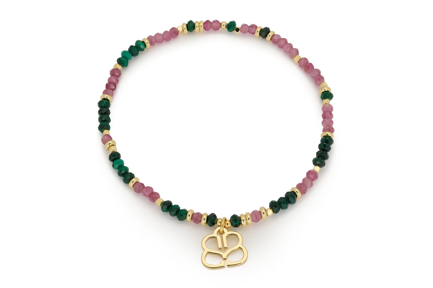 Budelli Gold, Pink Tourmaline, and Malachite Beaded Bracelet Stack