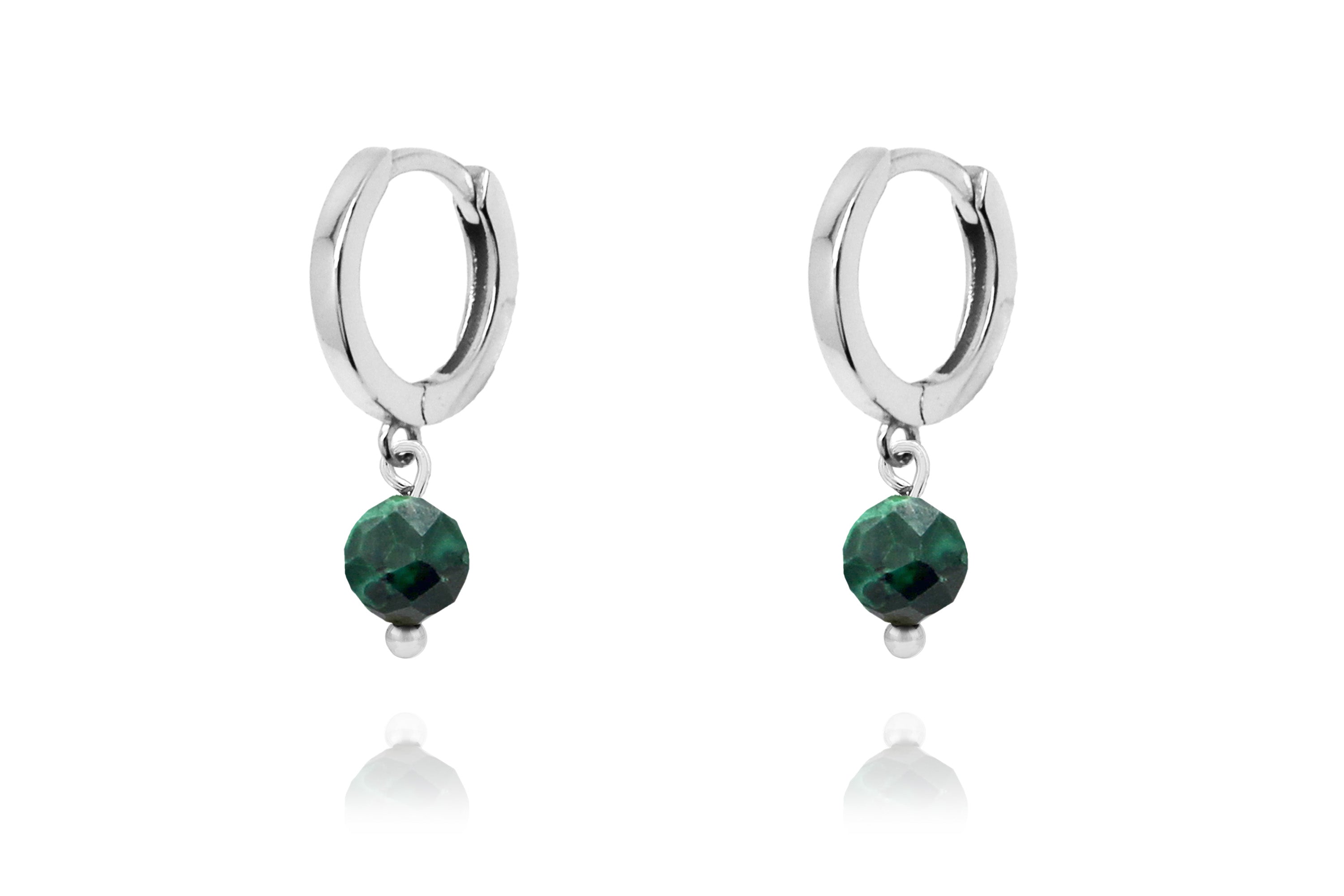 Birthstone Earrings - Silver & Malachite #color_Silver