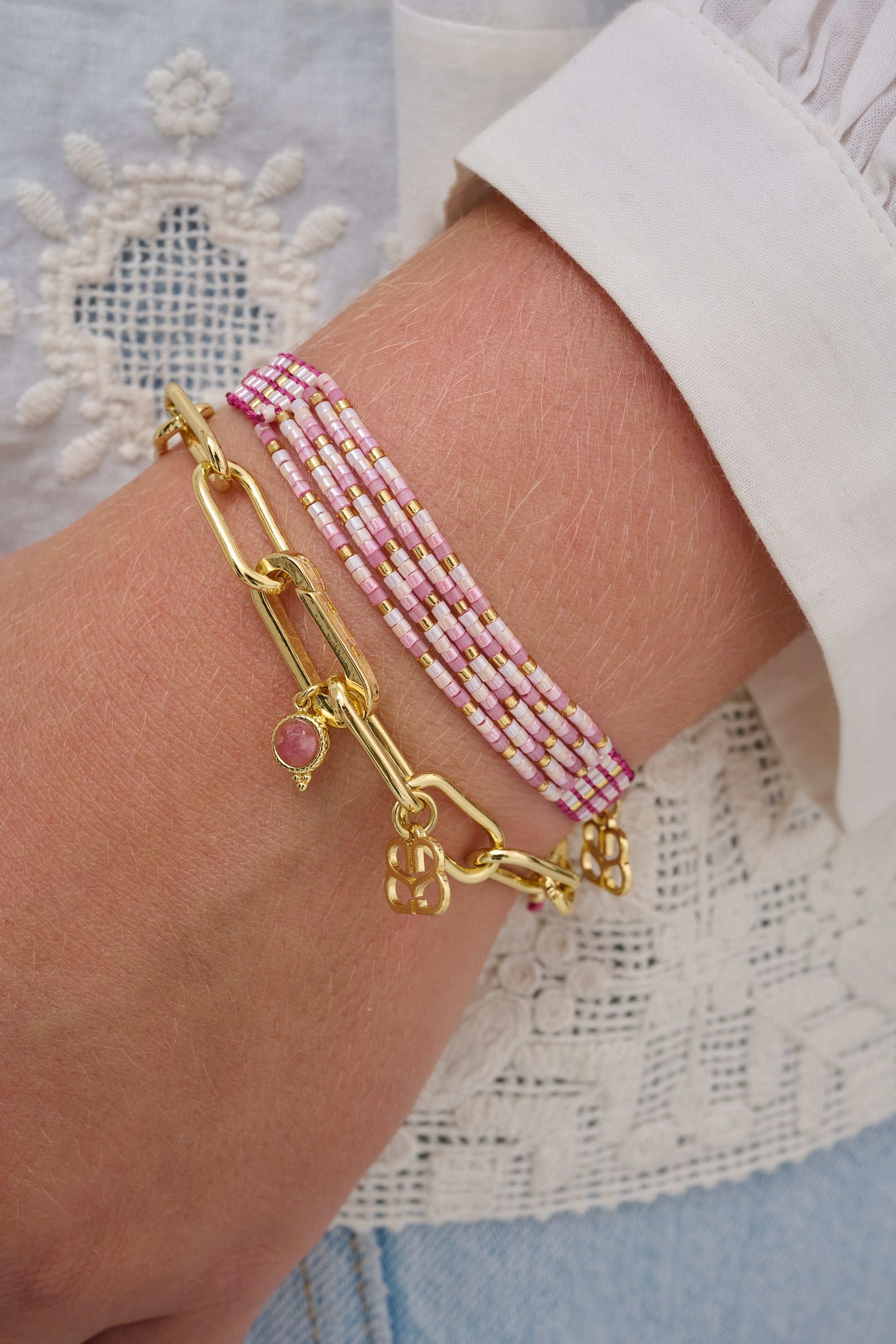 Funhouse Pink Beaded Friendship Bracelet - Boho Betty