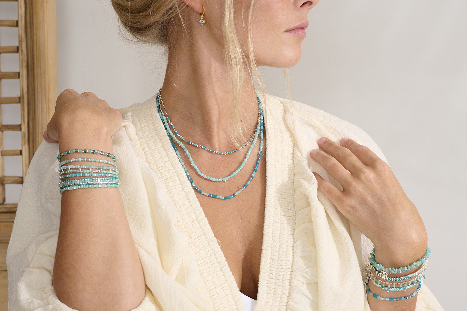 Harmony Amazonite Silver is featured in this assortment of bracelets and necklaces for the perfect accessories this spring summer!