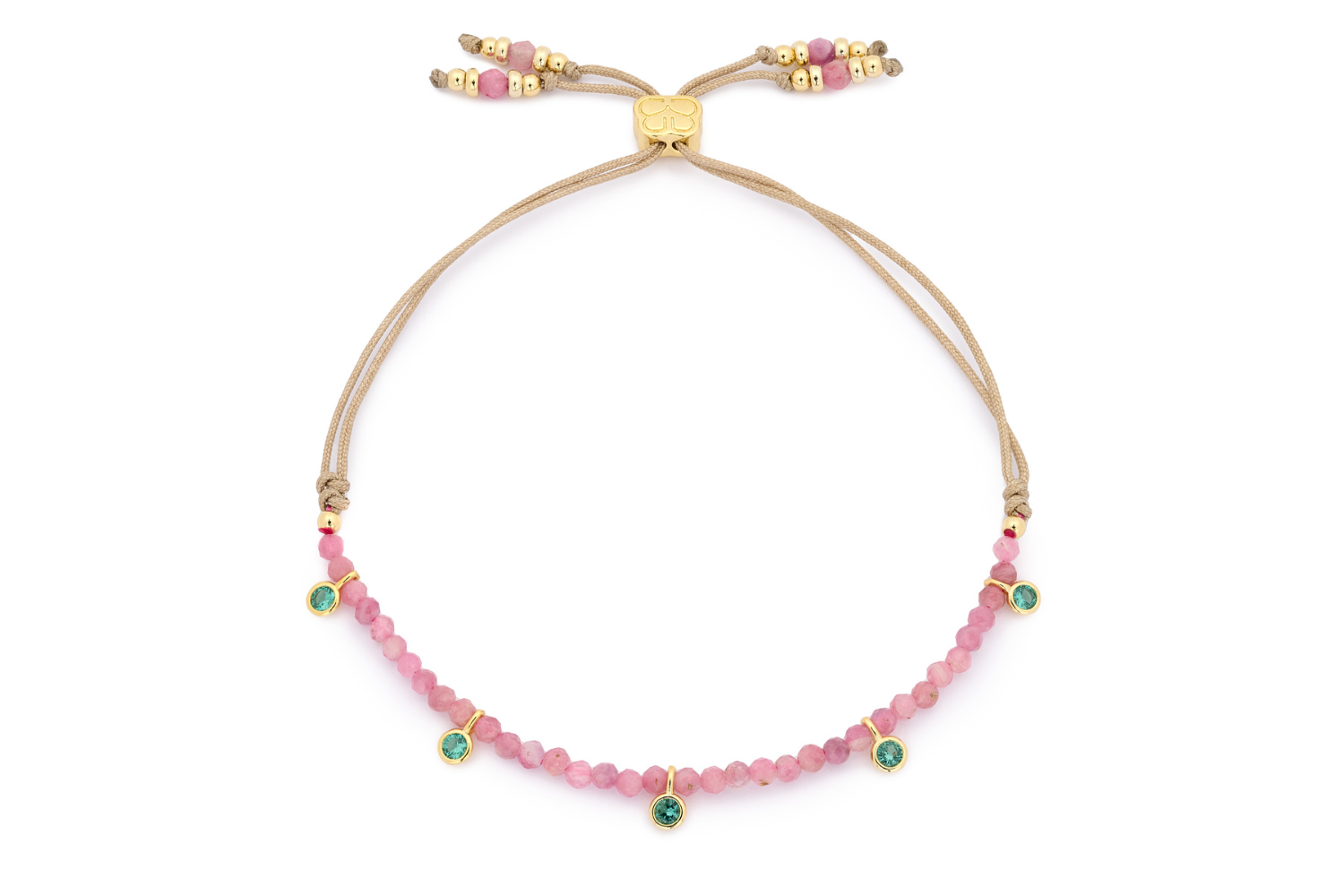 Budelli Gold, Pink Tourmaline, and Malachite Beaded Bracelet Stack