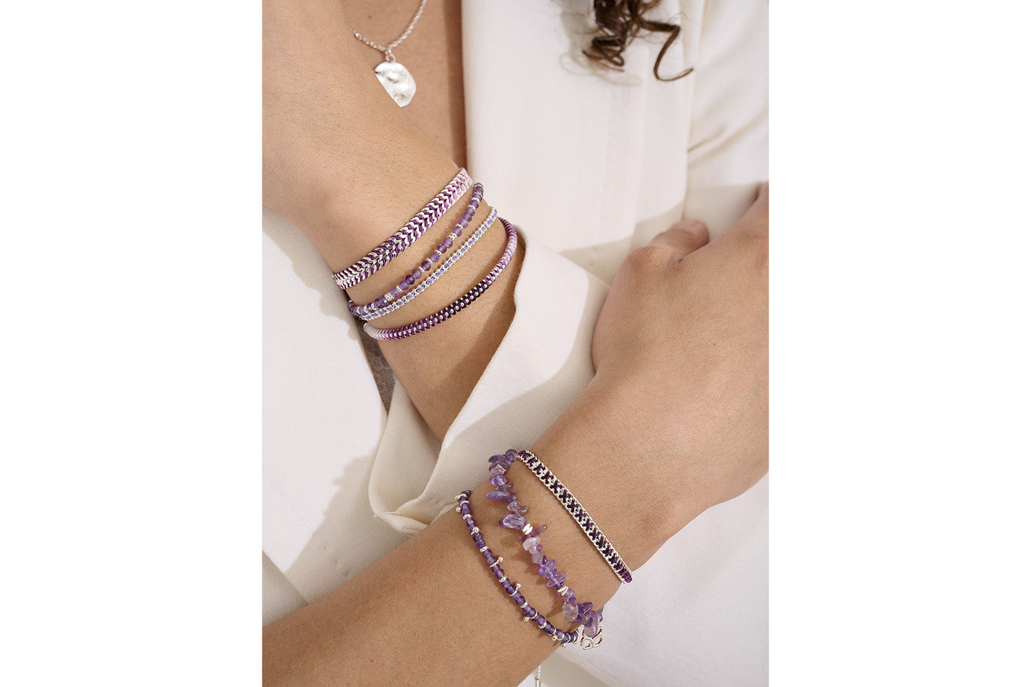 Bring purple hues to the front with shining Silver accents from the Mystical, Sana, Harmony, Iztac and Braid.