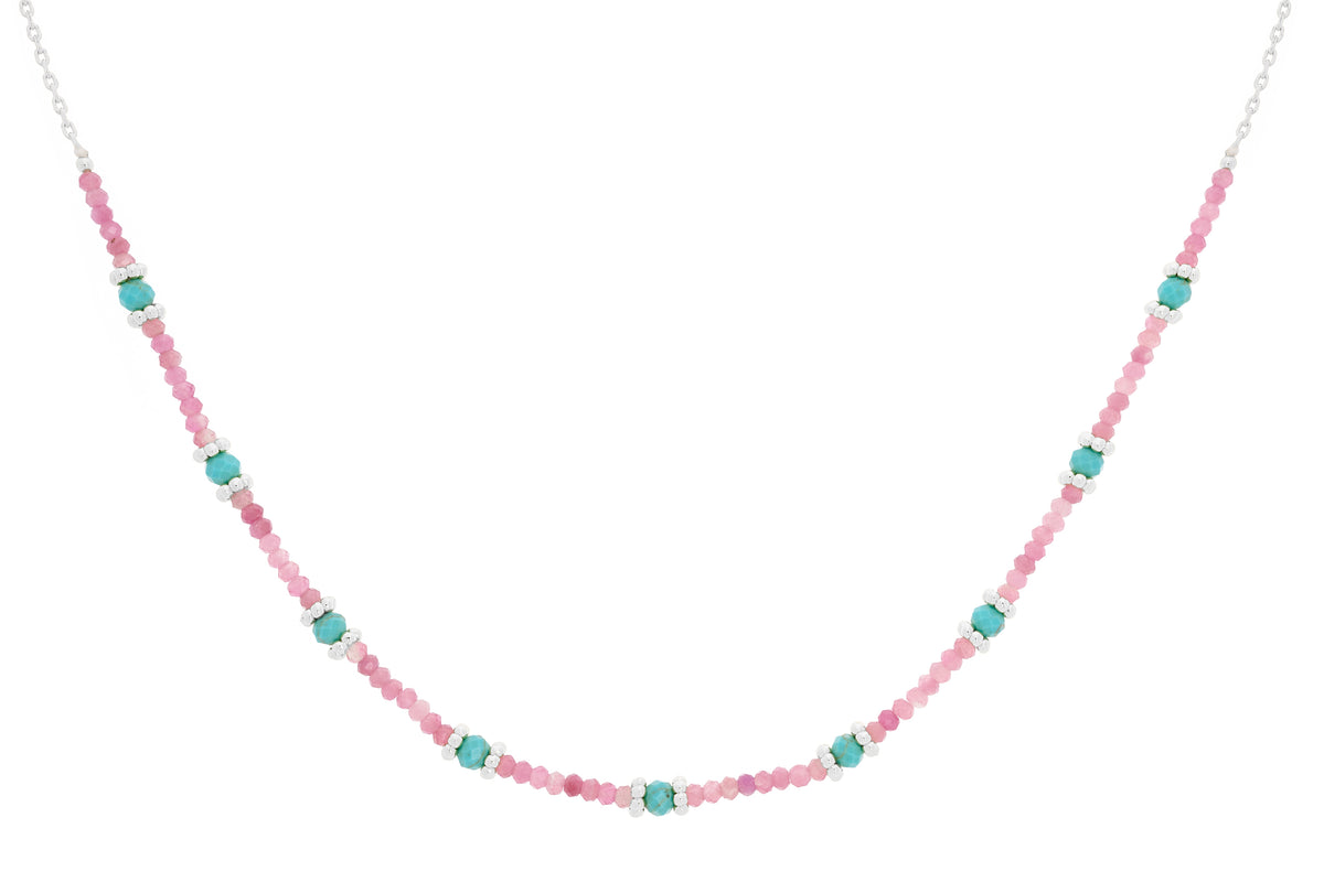 Syros Pink Tourmaline Turquoise Gemstone Silver Necklace