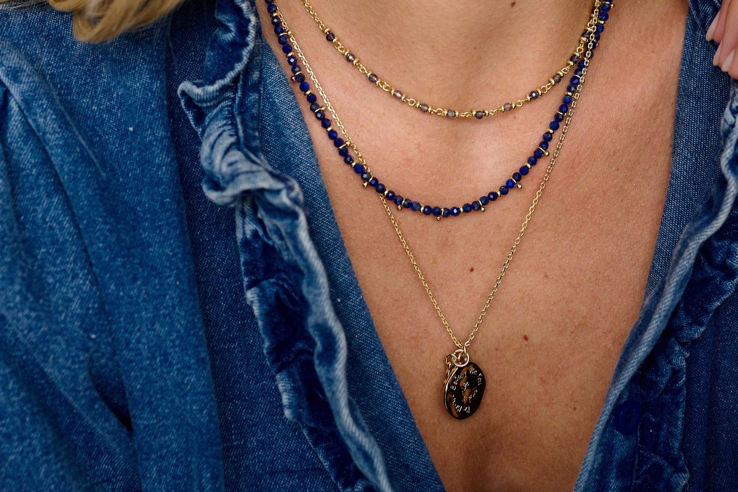 Lapis Lazuli Gemstone Gold Necklace stack 