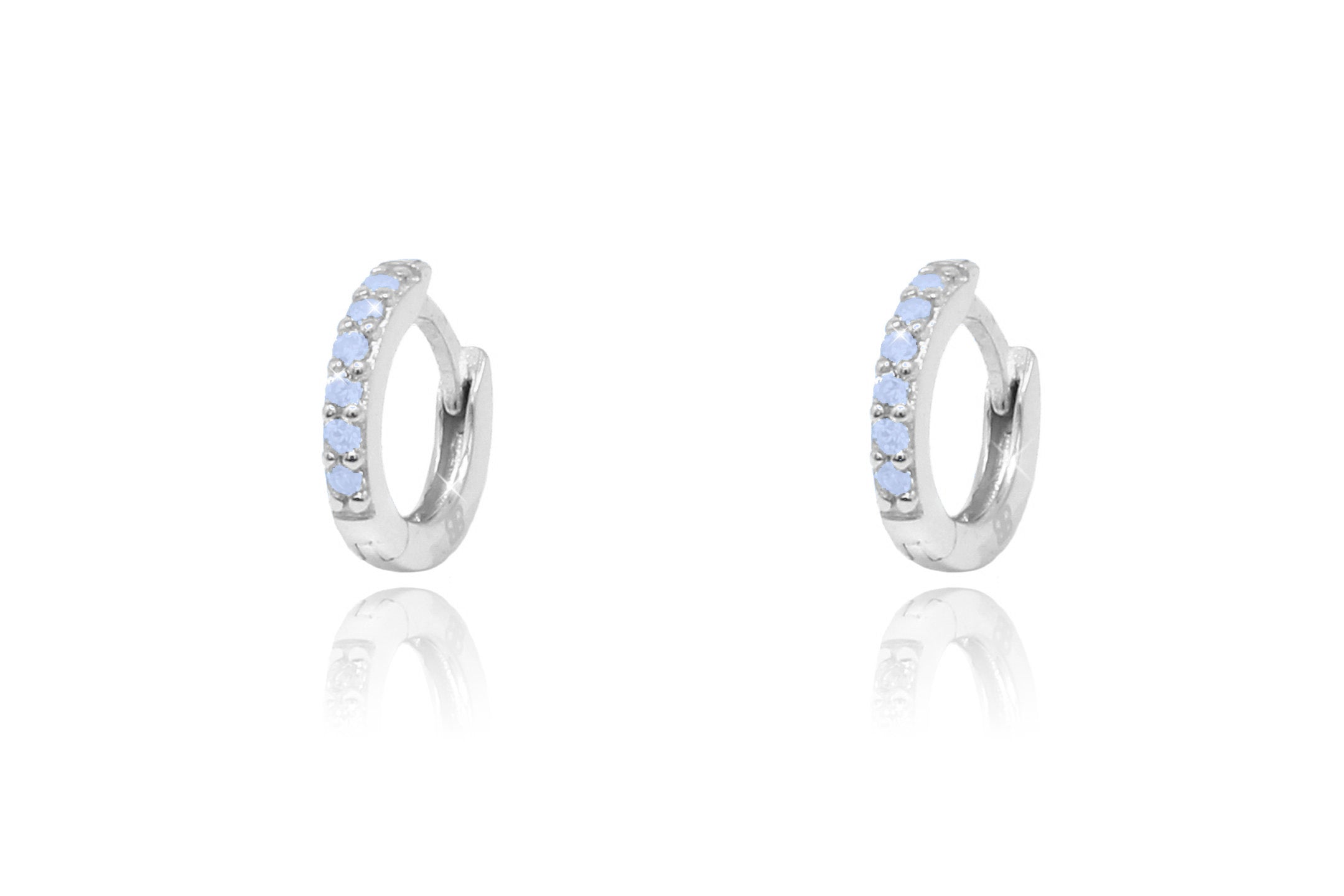 Reddy Opalite CZ Sterling Silver Hoop Huggies - Boho Betty