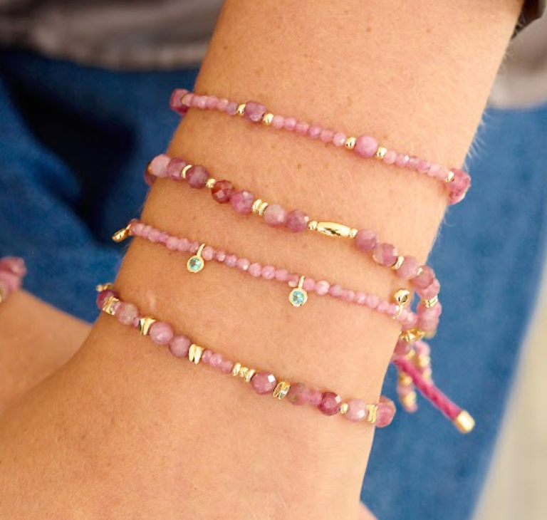 Bonaire Gold & Pink Tourmaline Stacking Bracelets