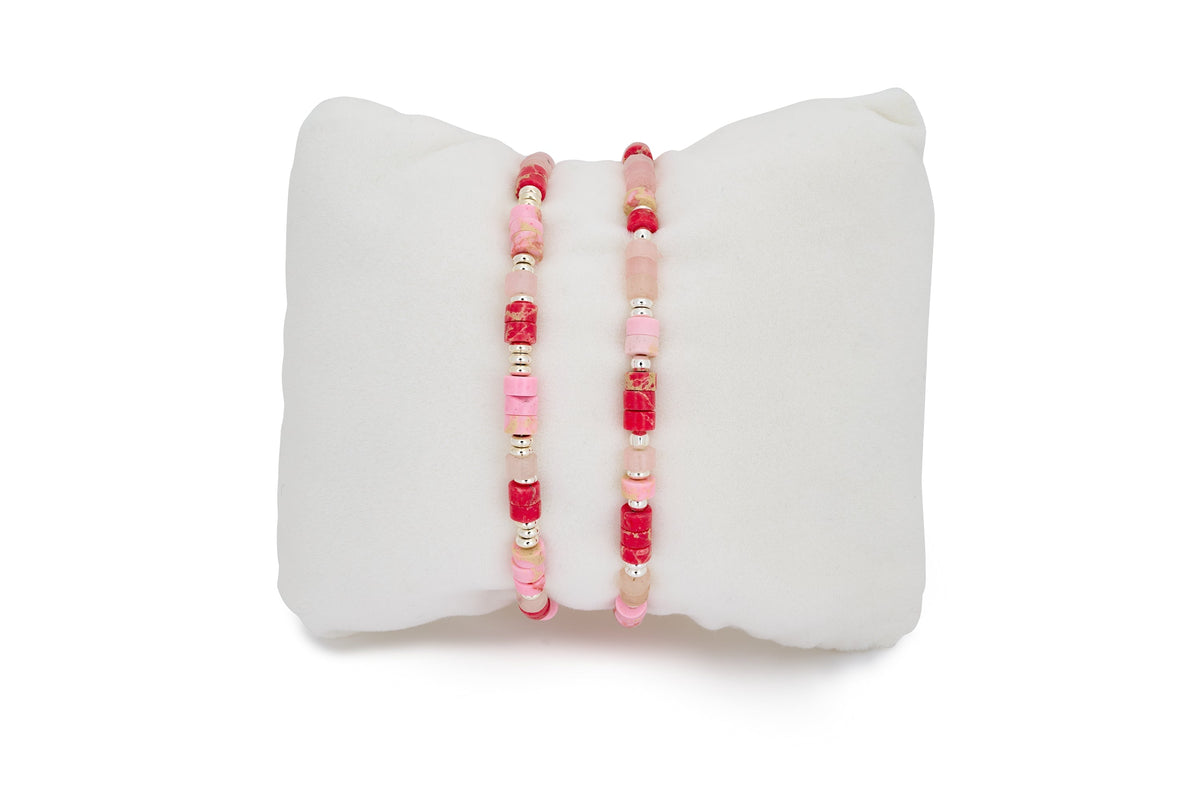 Gina Pink 2 Layer Silver Gemstone Bracelet Stack