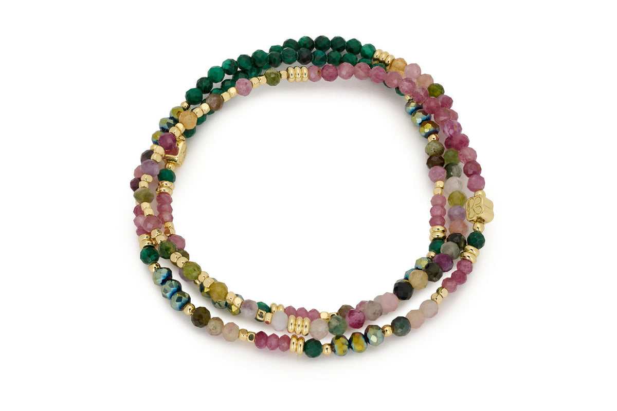 Amaryllis Malachite & Tourmaline Stretch Bead Bracelet