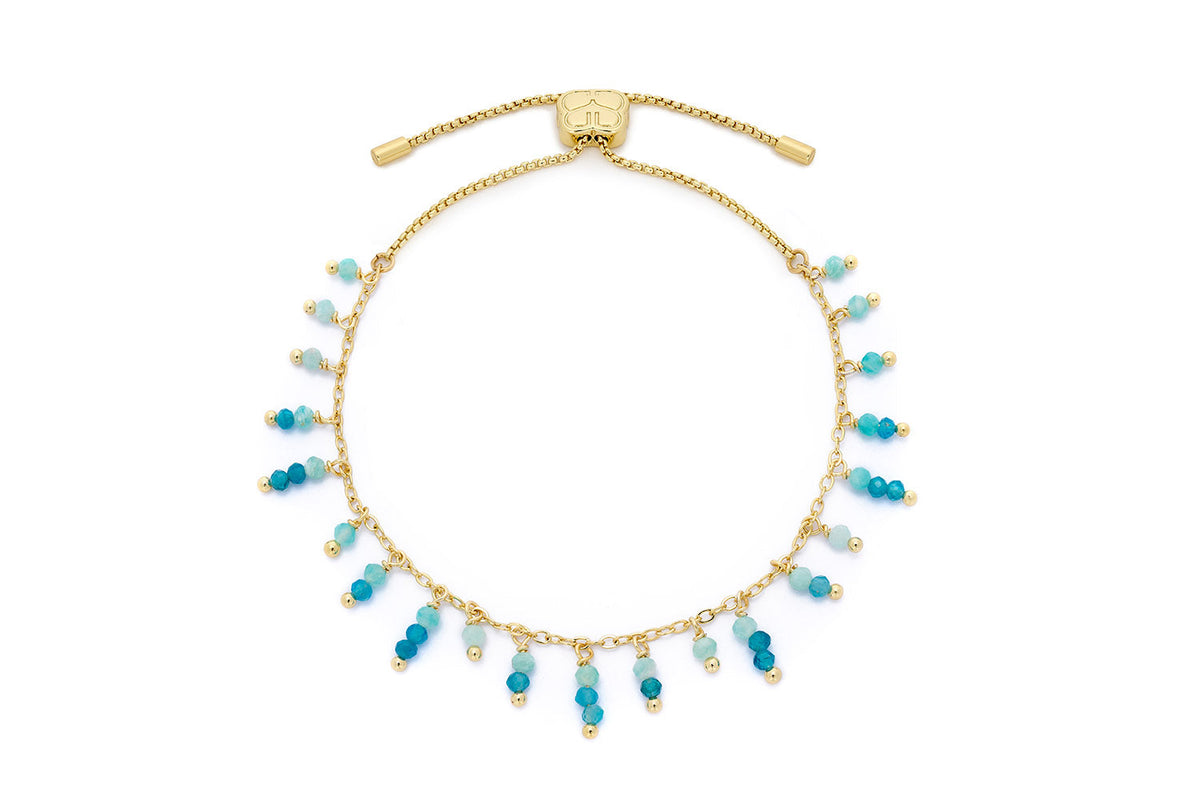 Heather Amazonite and Apatite Gold Beaded Charm Bracelet