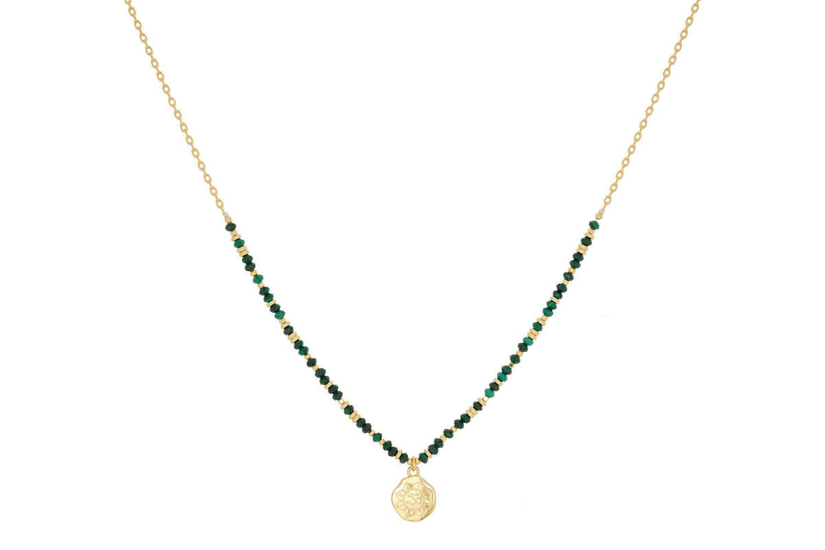 Arlene Gold Malachite Beaded Pendant Necklace