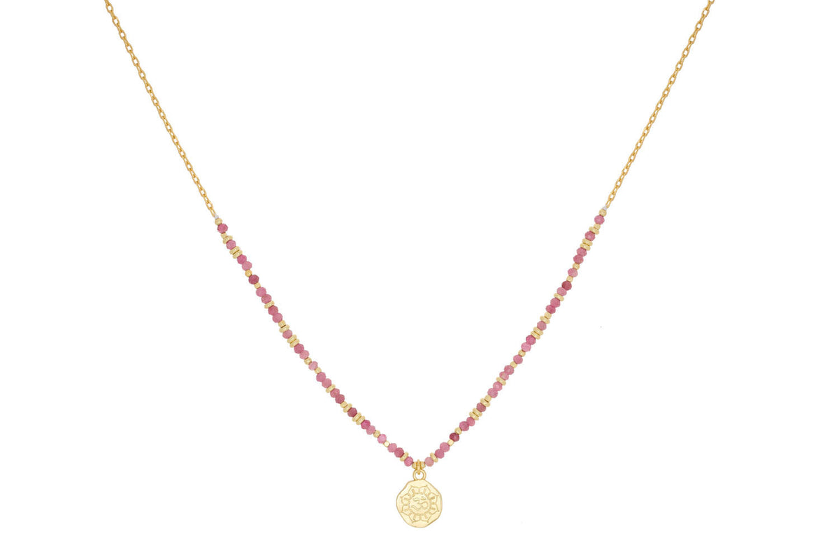 Arlene Gold & Pink Tourmaline Beaded Pendant Necklace