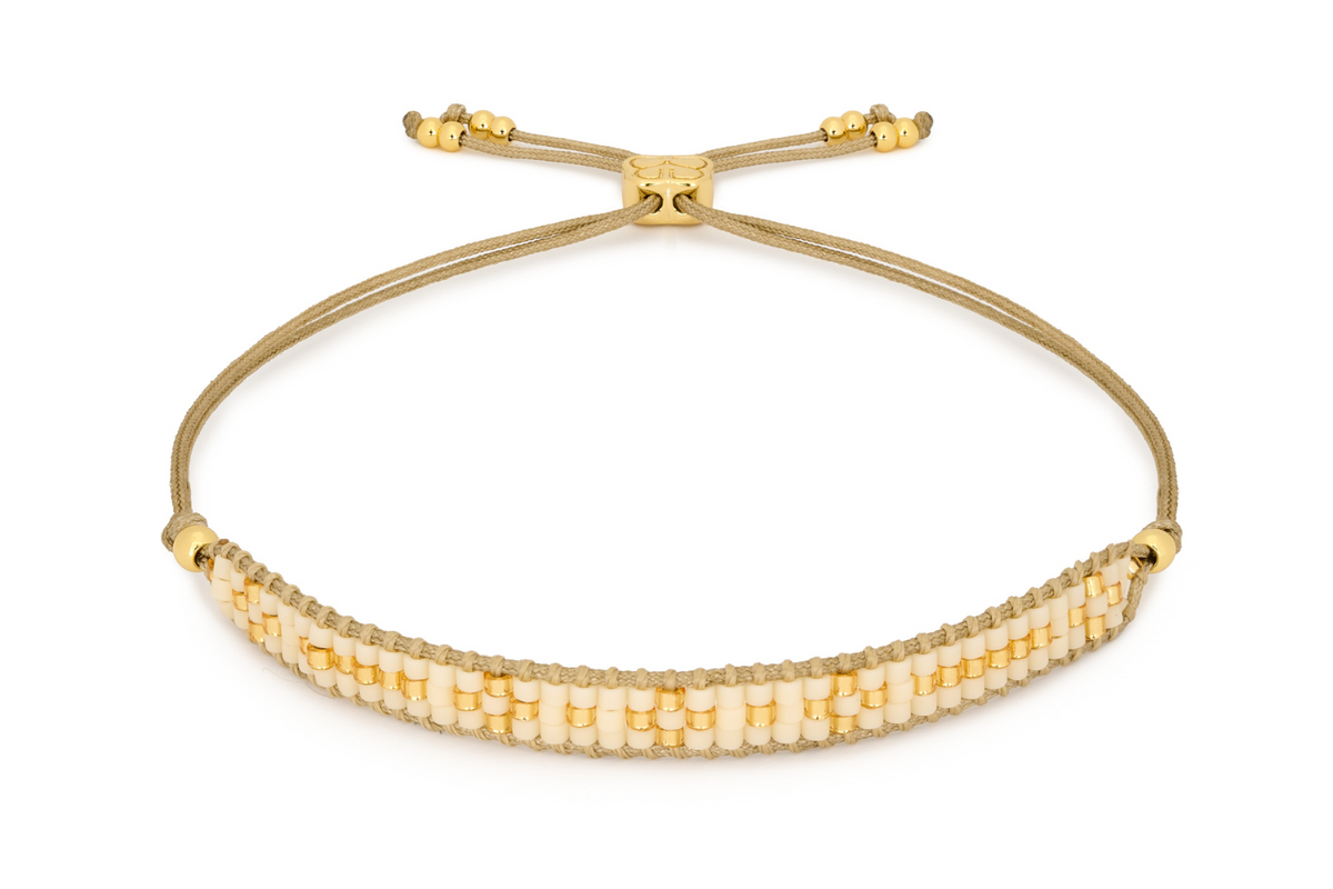 Aslan Gold & Cream Beaded Friendship Bracelet