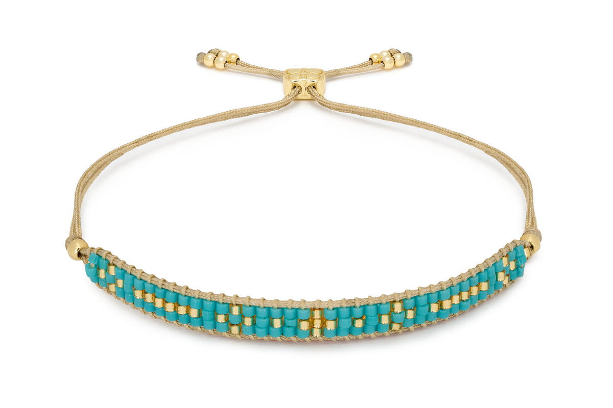 Aslan Gold & Turquoise Beaded Friendship Bracelet