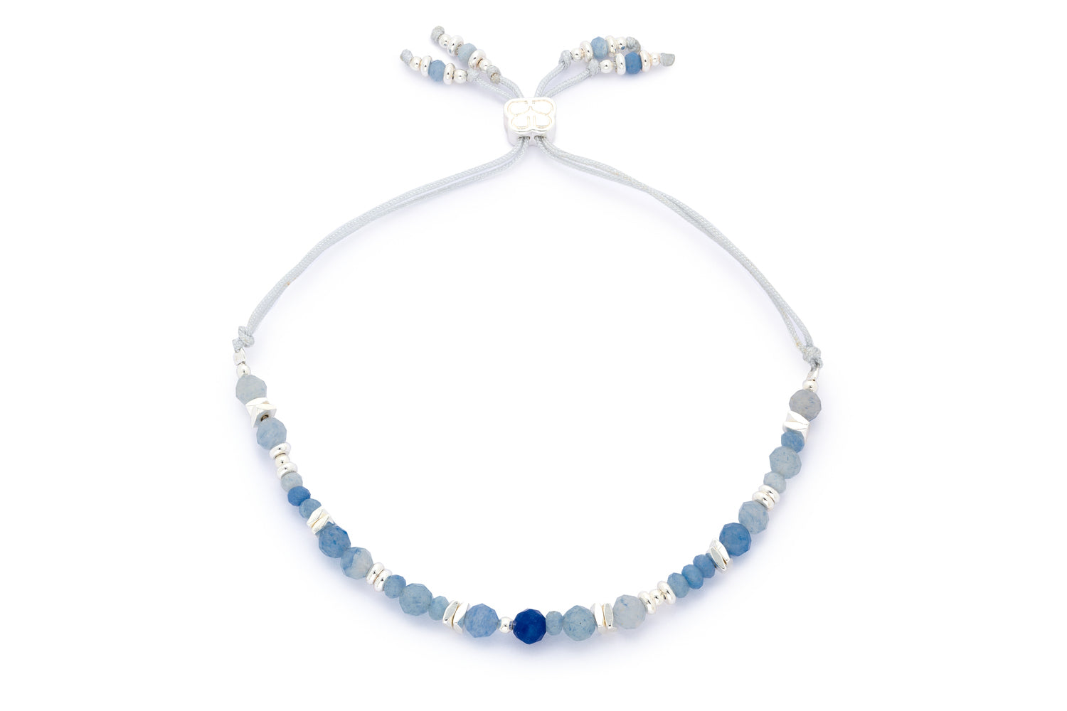 Bliss Blue Aventurine Silver Bracelet featuring calming blue Aventurine gemstones and sterling silver-plated accents, perfect for adding laid-back, coastal vibes to your style.