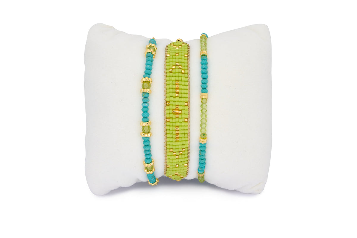 Boracay Peridot and Turquoise Gold Stacking Bracelet