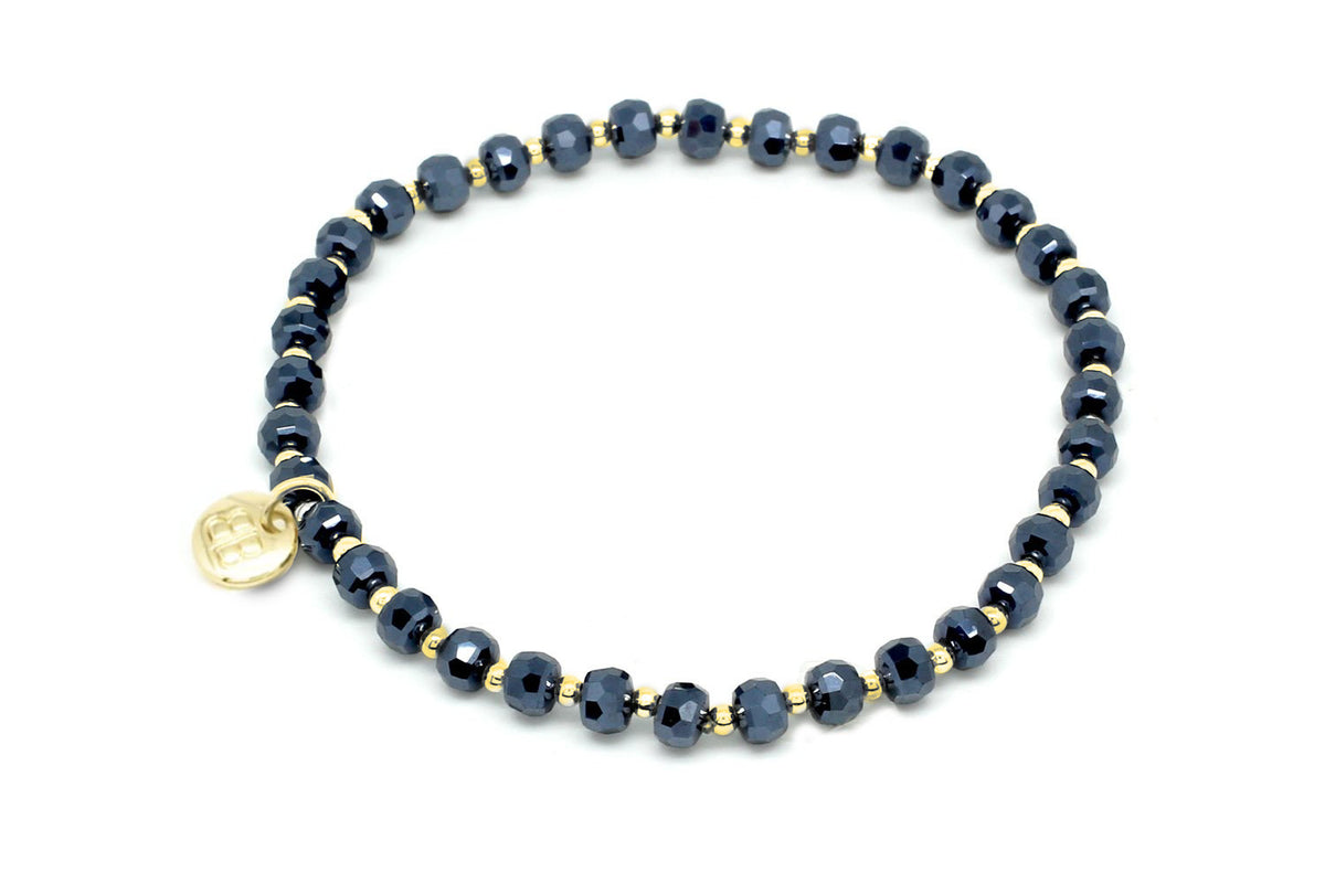Prunus Midnight & Gold Crystal Stretch Bracelet