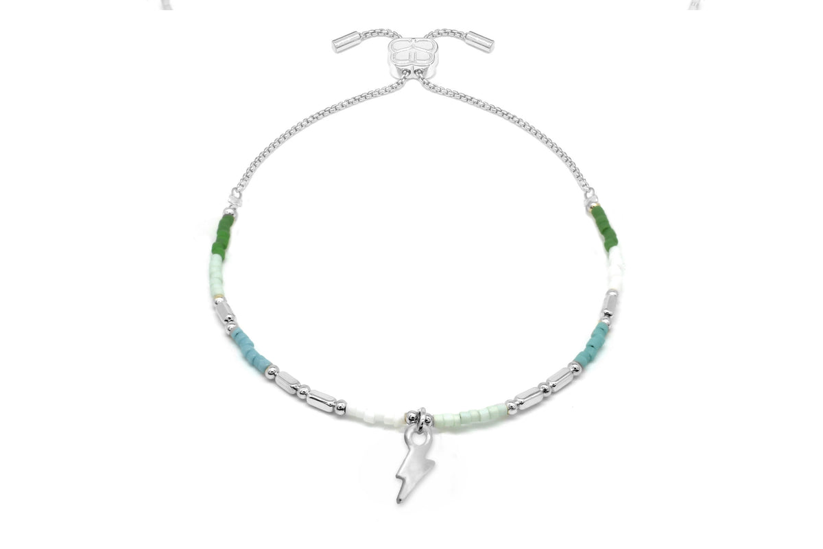 Nick's Silver & Mint Bead Lightning Bolt Bracelet