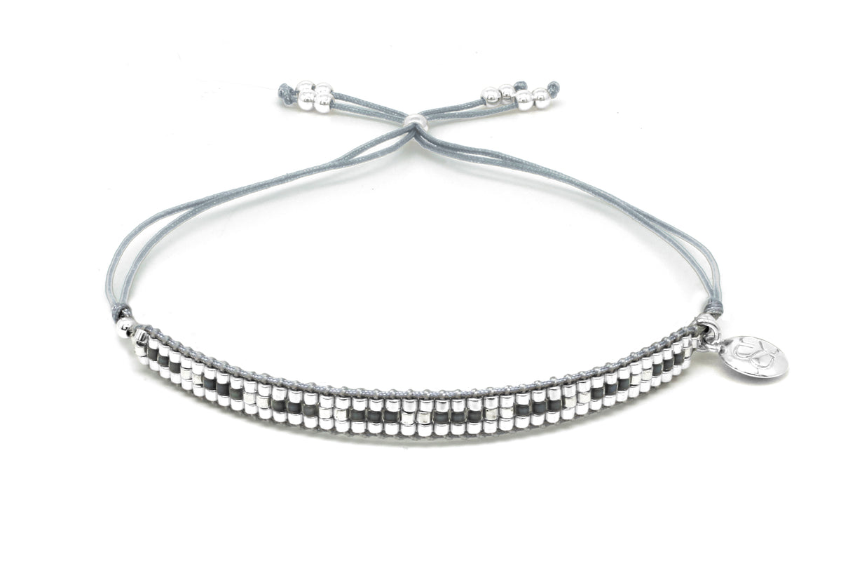 Starshine Denim Silver Beaded Friendship Bracelet