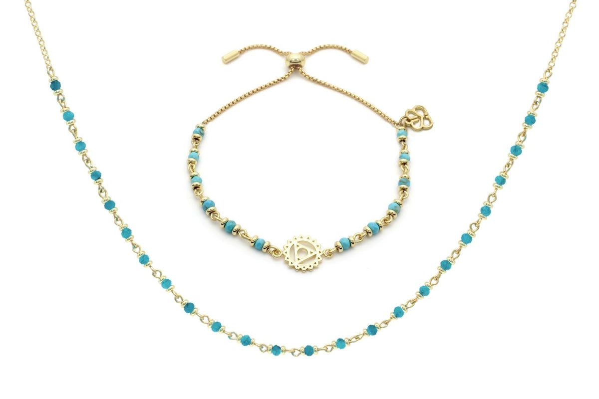 Chakra Turquoise Gold Necklace and Bracelet Set