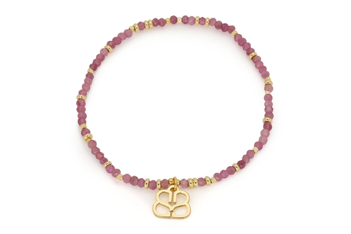 Dash Gold & Pink Tourmaline Beaded Charm Bracelet