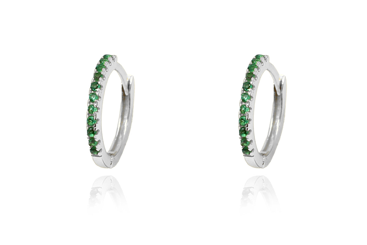 Dorval Emerald CZ Gold Sterling Silver Hoop Huggie Earrings