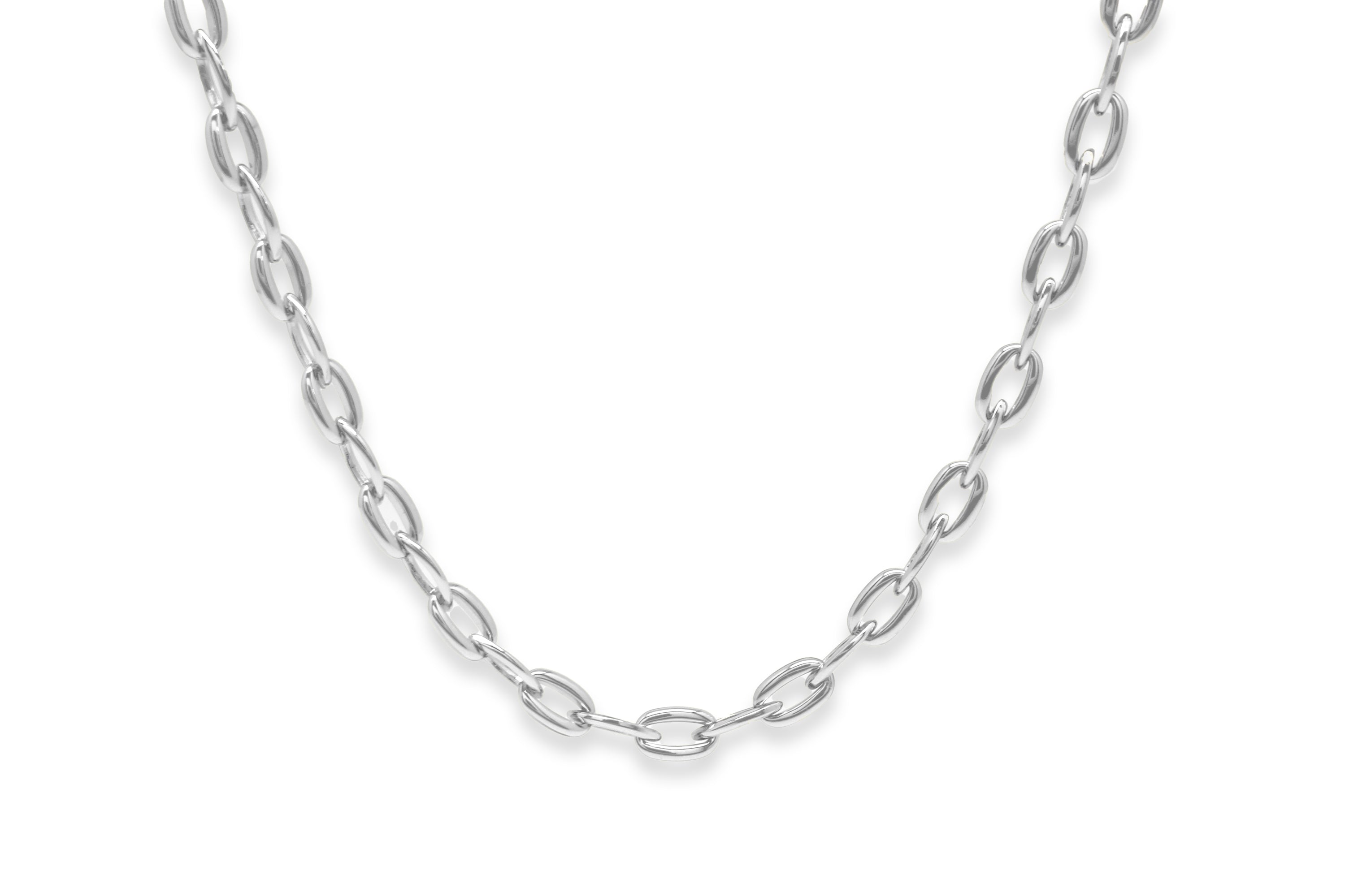 Errai Silver Chunky Chain Necklace featuring bold circular links in radiant sterling silver-plated finish with a sleek toggle clasp.