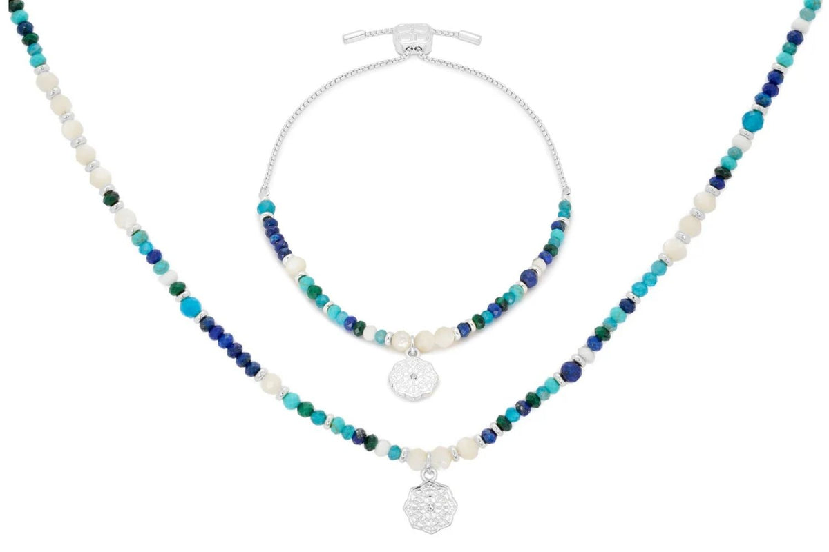 Faithful Turquoise and Lapis Silver Necklace and Bracelet Set