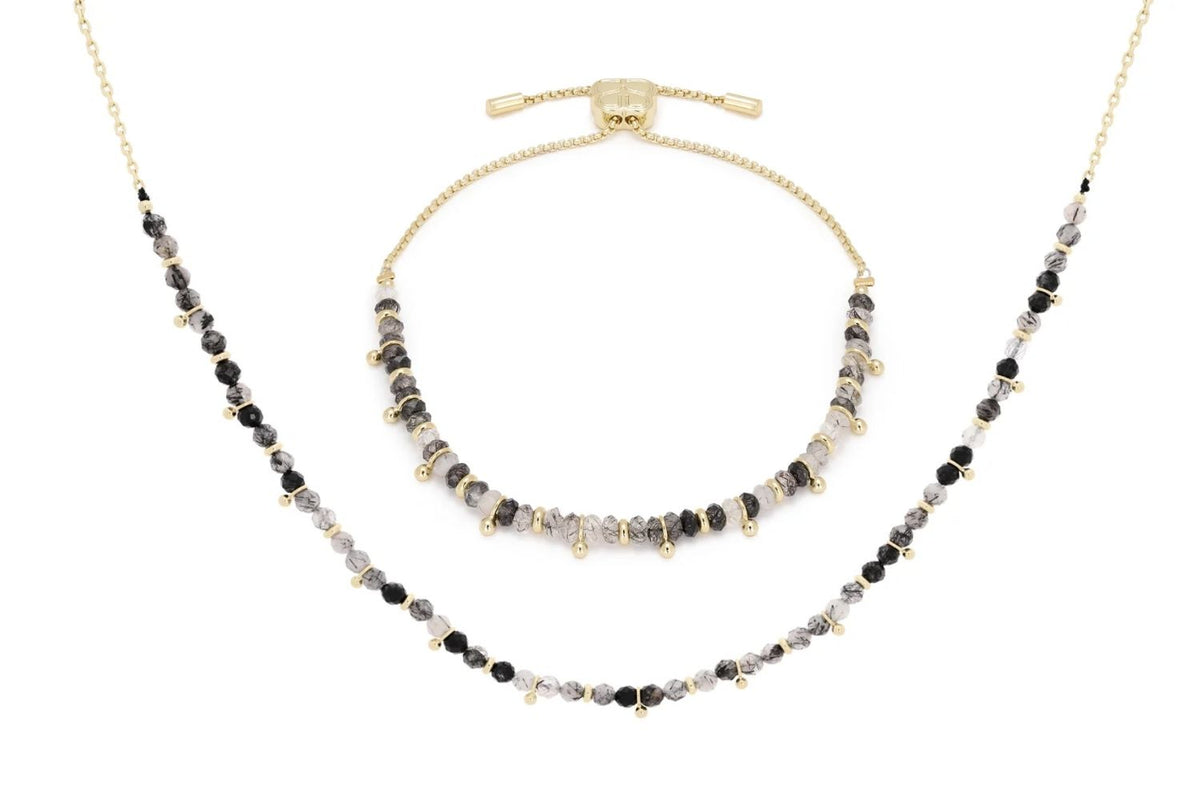 Harmony Black Rutilated Quartz Necklace and Bracelet Set