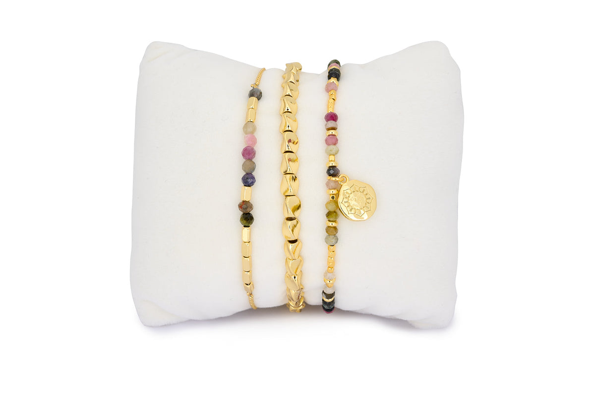 Havelock Gold & Tourmaline Beaded Bracelet Stack