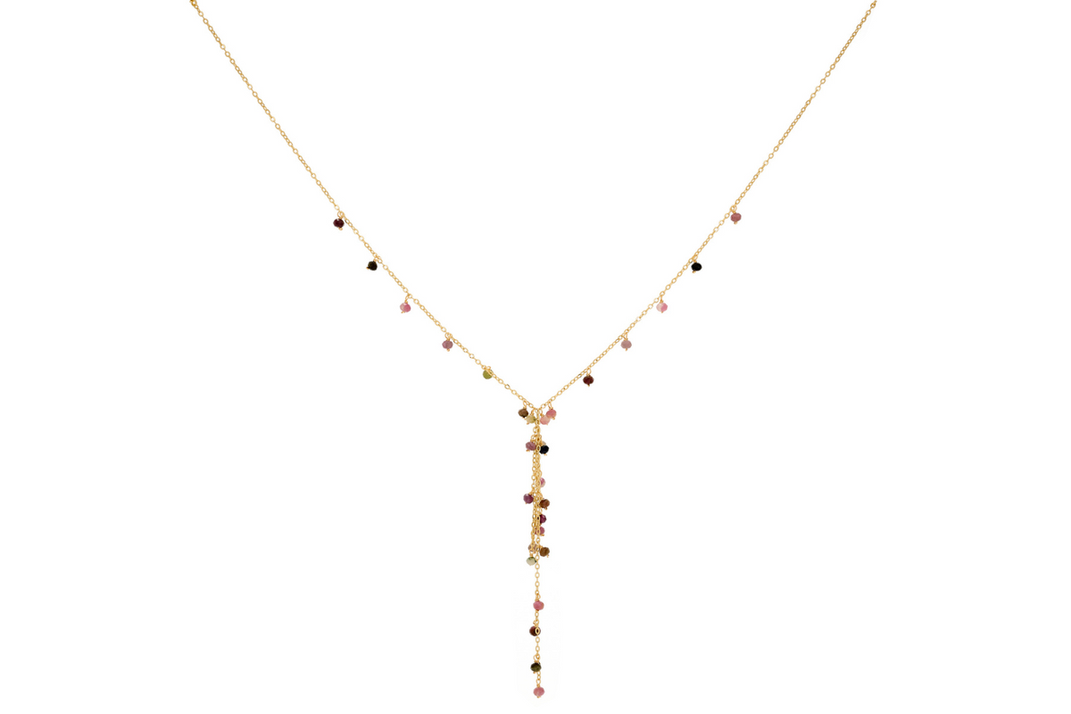 Ivy Tourmaline Gemstone Beaded Lariat Necklace