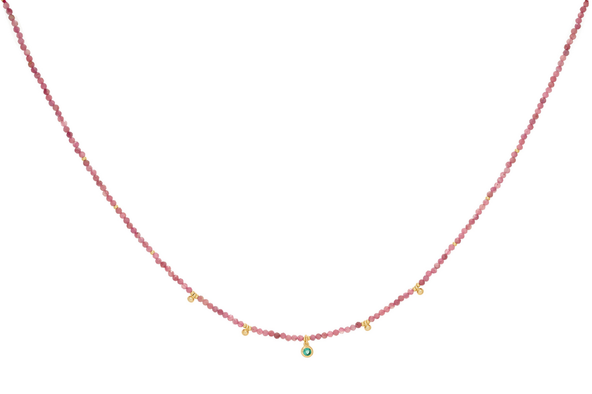 Jasmine Gold & Pink Tourmaline Gemstone Beaded Necklace