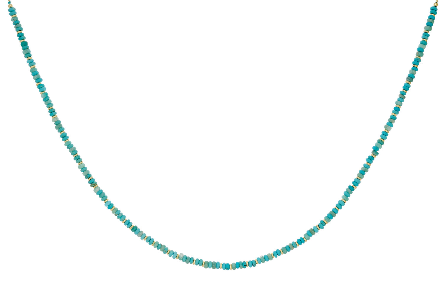 Liana Amazonite and Turquoise Howlite Gold Bead Necklace featuring vibrant amazonite and turquoise howlite gemstones with 12k gold-plated accents, designed for layering or wearing solo.