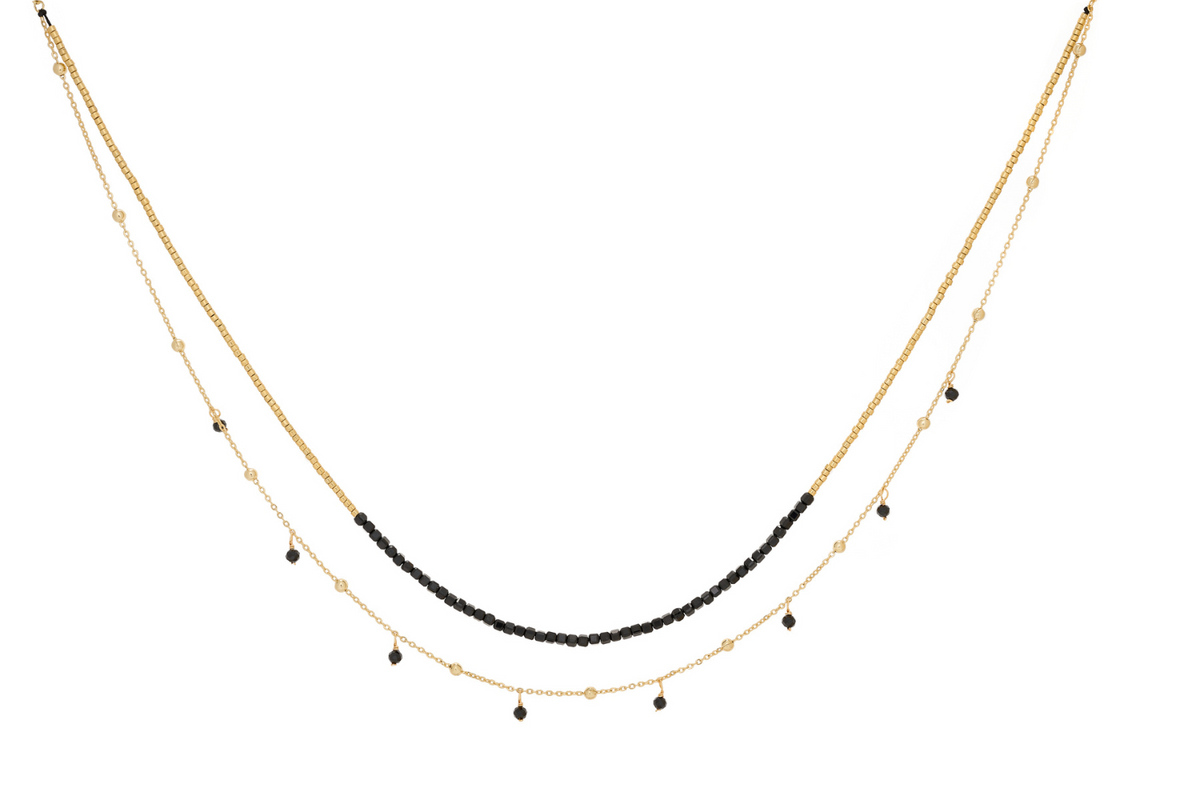 Lily Gold & Black Spinel Gemstone Beaded Necklace