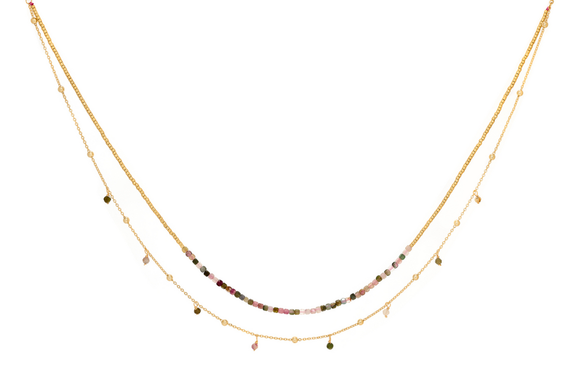 Lily Gold & Tourmaline Beaded Layer Necklace