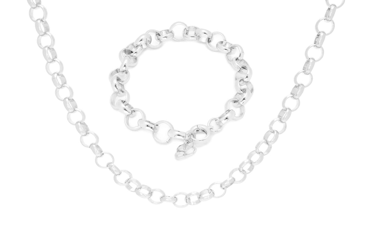 Link Silver Necklace and Bracelet Set