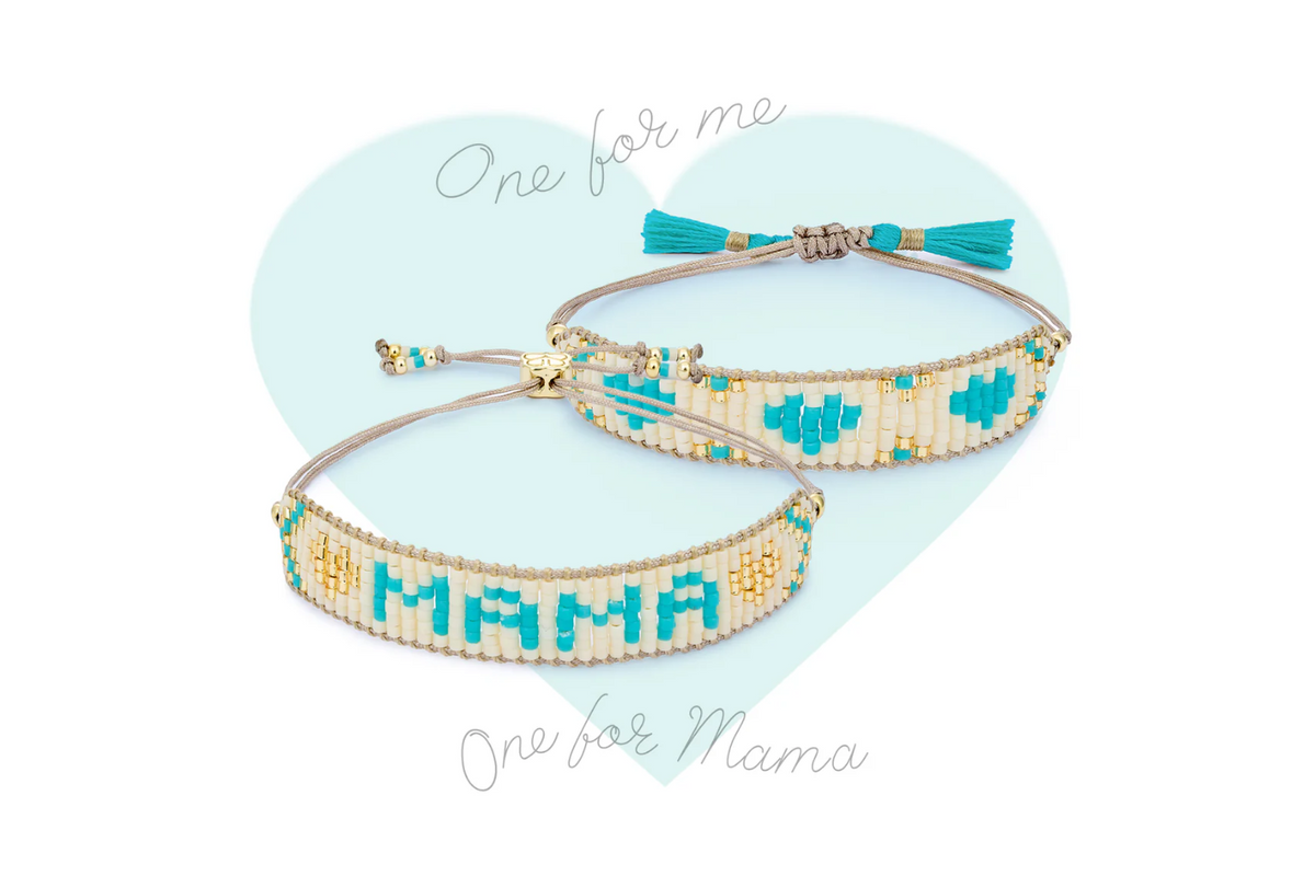 Mama and Mini Turquoise and Cream Friendship Bracelet Set