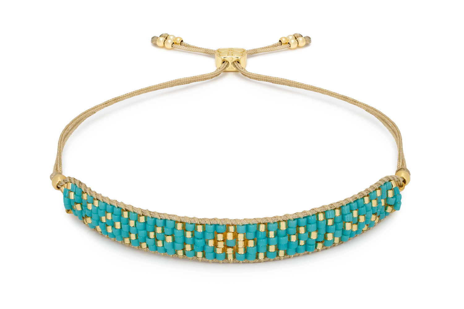 Maya Turquoise Gold Beaded Friendship Bracelet featuring vibrant turquoise beads and gold-plated accents, with a flexible design for a comfortable fit.