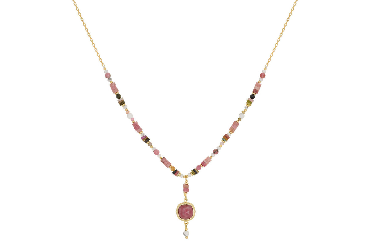 Metis Pink Beaded Tourmaline Pendant Necklace