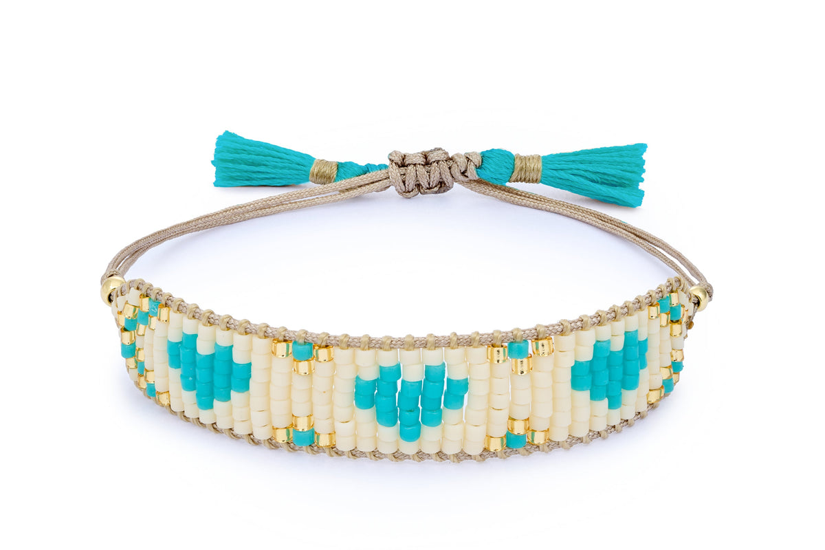 Mini Turquoise, Cream & Gold Heart Friendship Children’s Bracelet