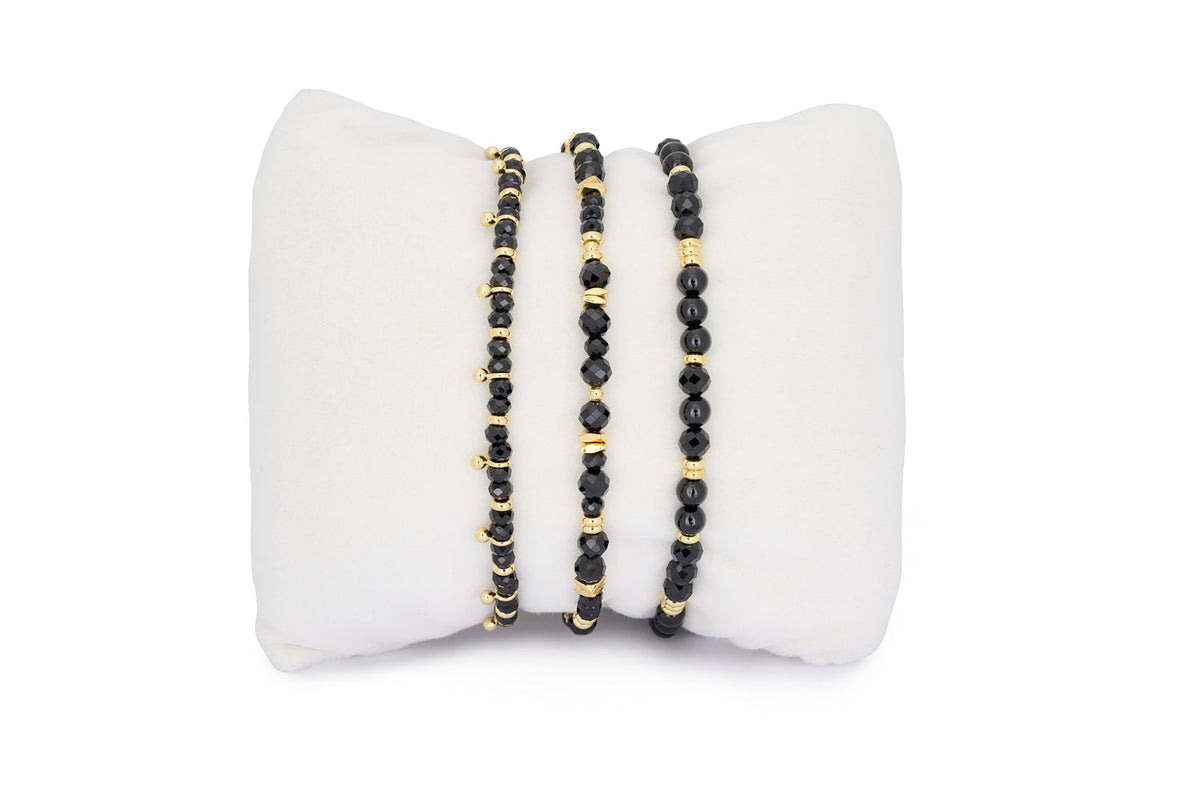 Moala Black Spinel Gold Stacking Bracelet