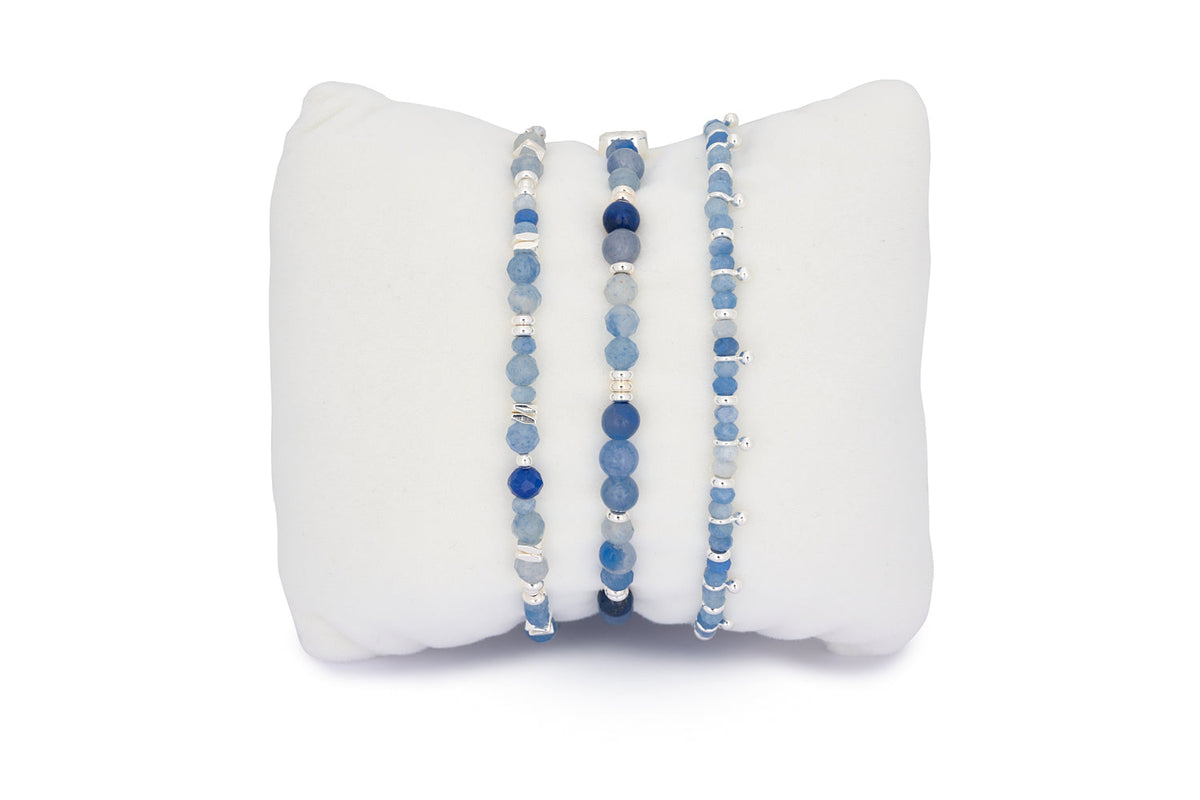 Moala Blue Aventurine Silver Bracelet Stack