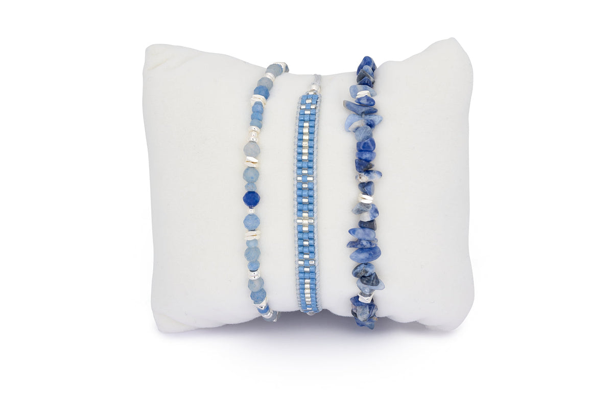 Naviti Blue Aventurine & Silver Bracelet Stack