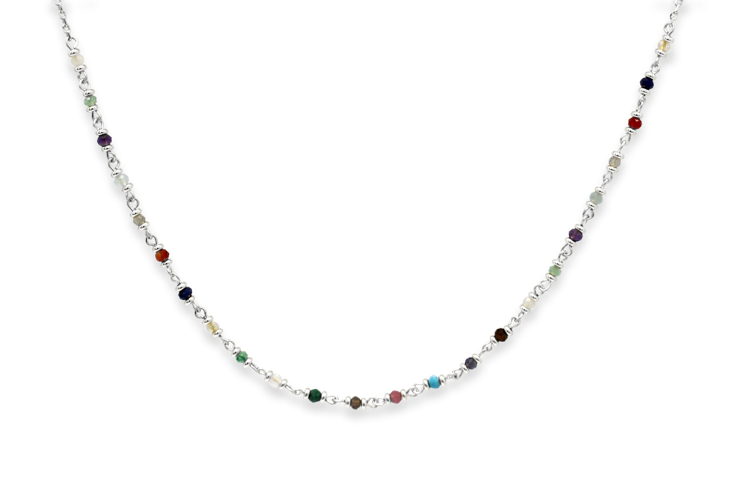 Rheia Chakra Gemstone Silver Necklace - Boho Betty