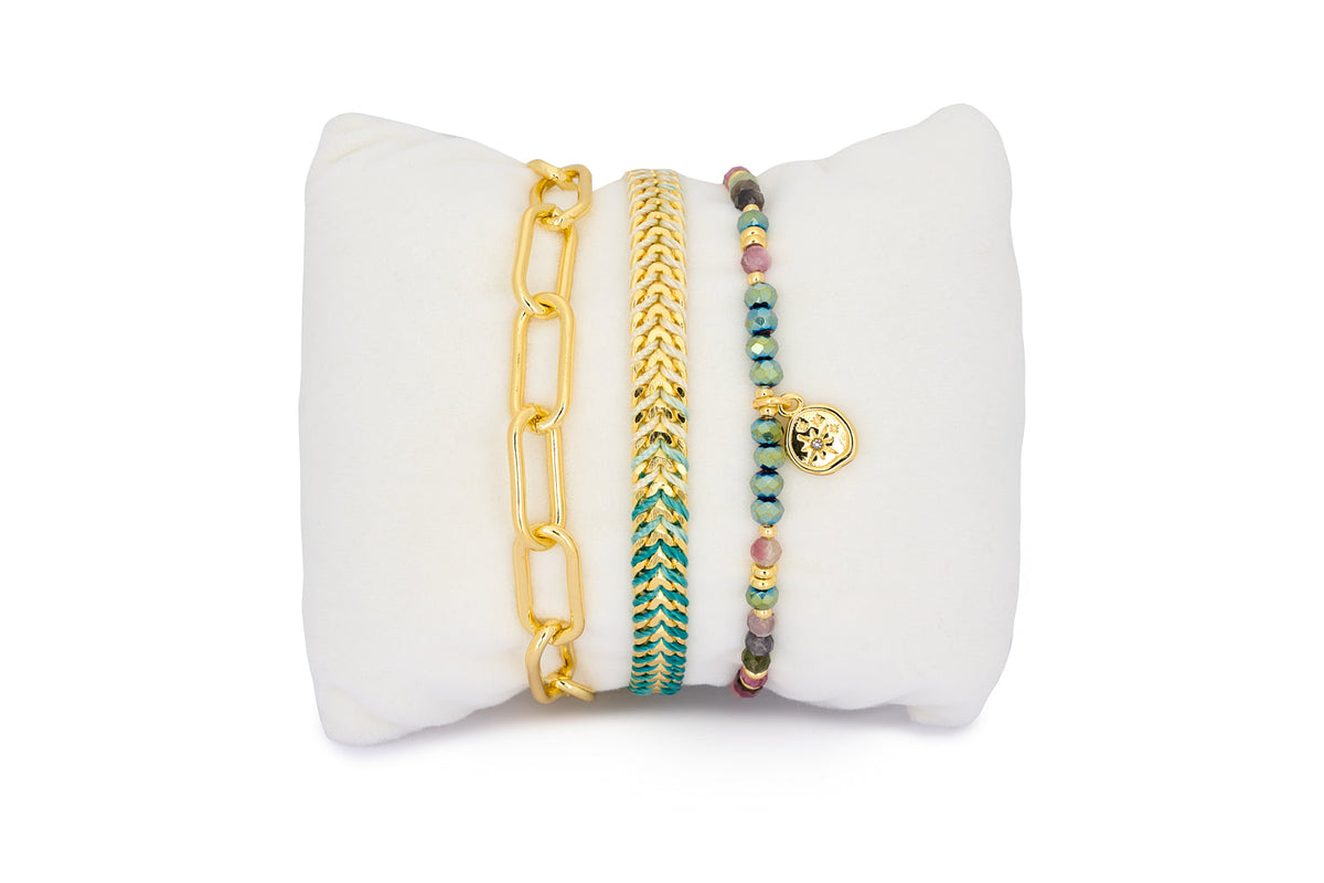 Pamban Gold & Tourmaline Stacking Bracelets