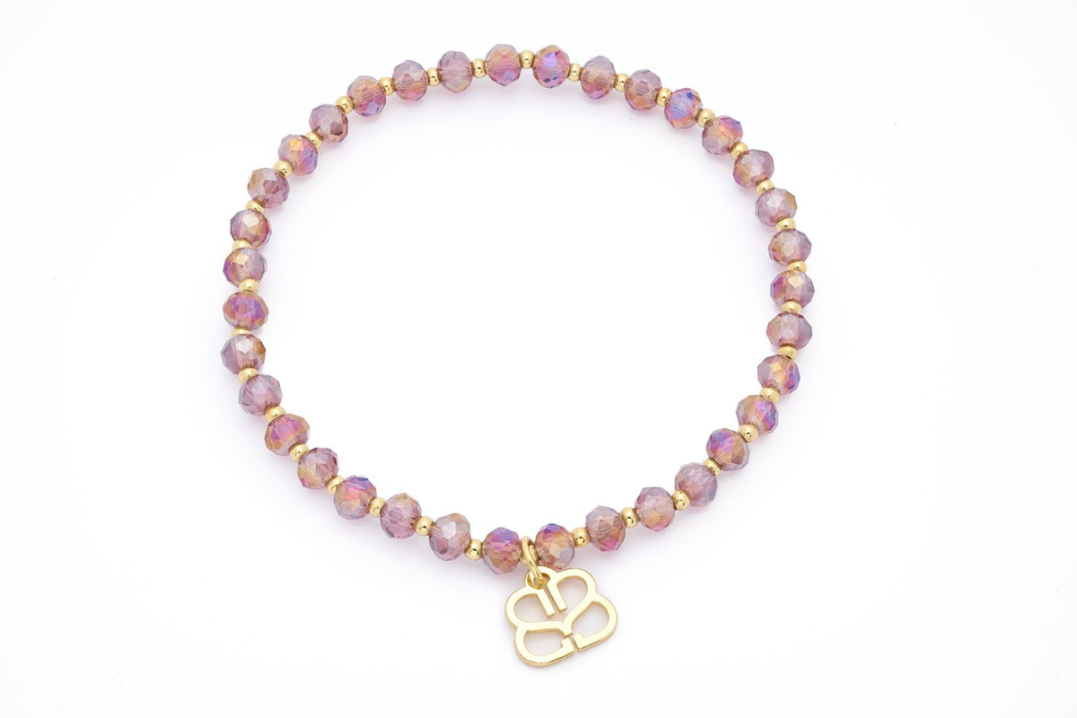 Prunus Gold & Pink Crystal Bead Stretch Bracelet